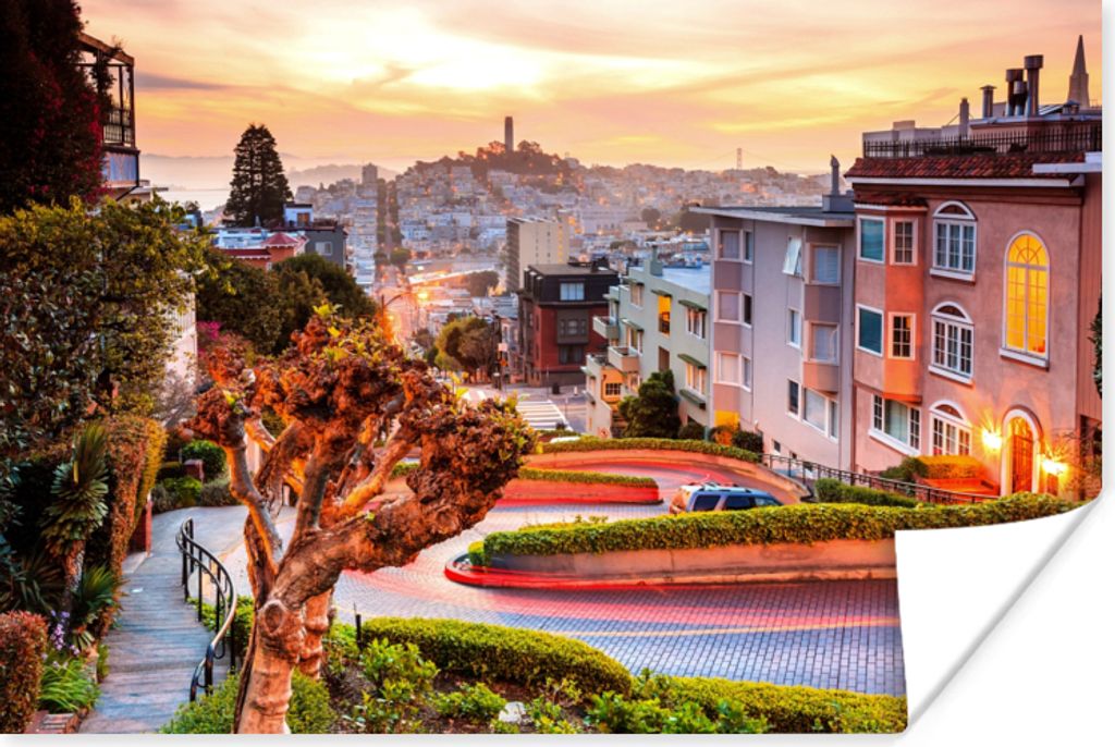 MuchoWow Poster Stadt - Garten - Licht 90x60 cm - Schlafzimmer