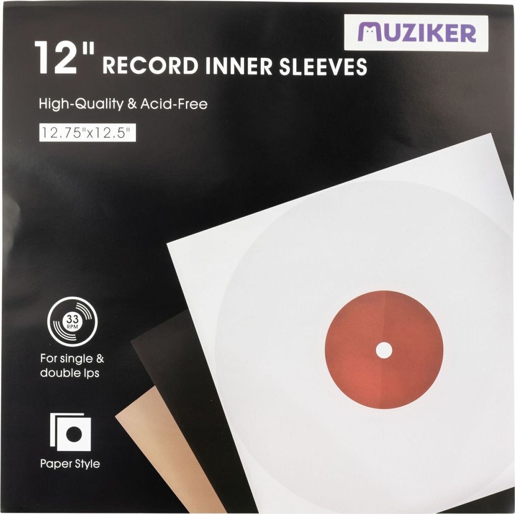 Muziker Paper 12'' Record Inner Sleeves with plastic insert Pack LP-Cover 20