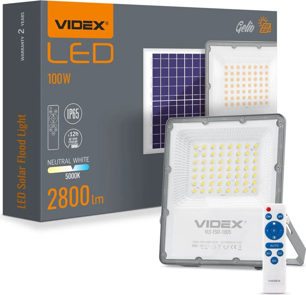 Projecteur solaire LED Videx 2800 lm IP65 avec télécommande et halogène
