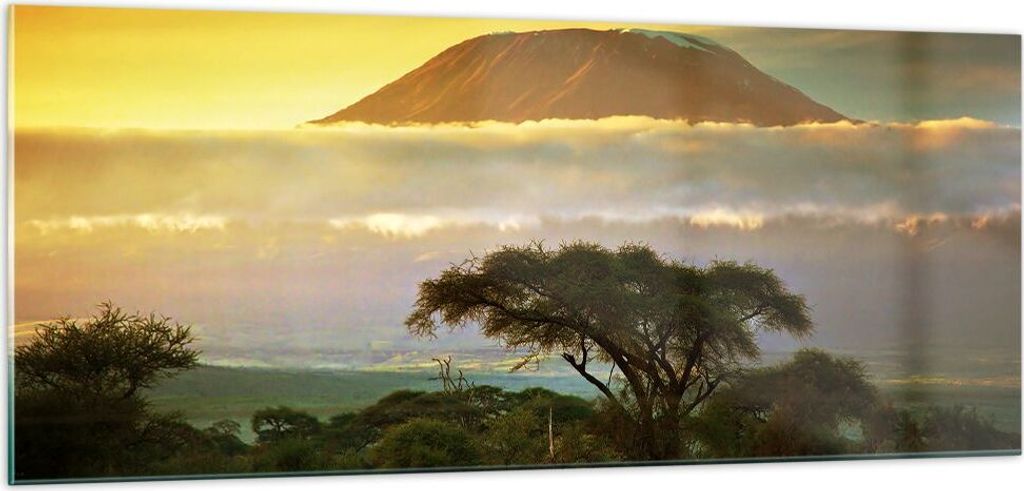 Bilder auf glas - Safari Tierwelt Berg Kenia - 100x40cm - Glasbilder - Wandbilder - Kunstdruck - zum Aufhängen bereit - Wanddekoration aus Glas - ...