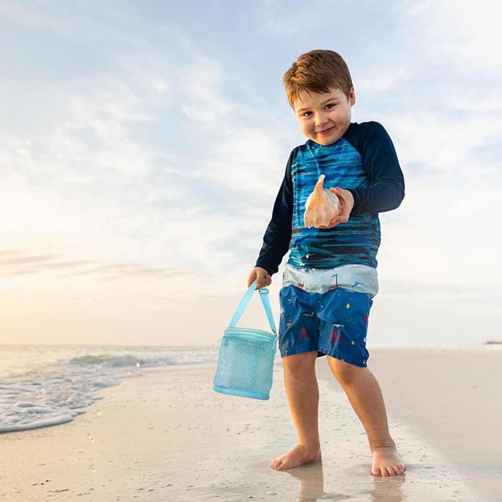 Kinder-Muschel-Netztasche, Tragetasche, Zylinder, Muschel-Sammeltaschen, Strandspielzeug mit Reißverschlüssen, verstellbare Tragegurte, Schatz, S...
