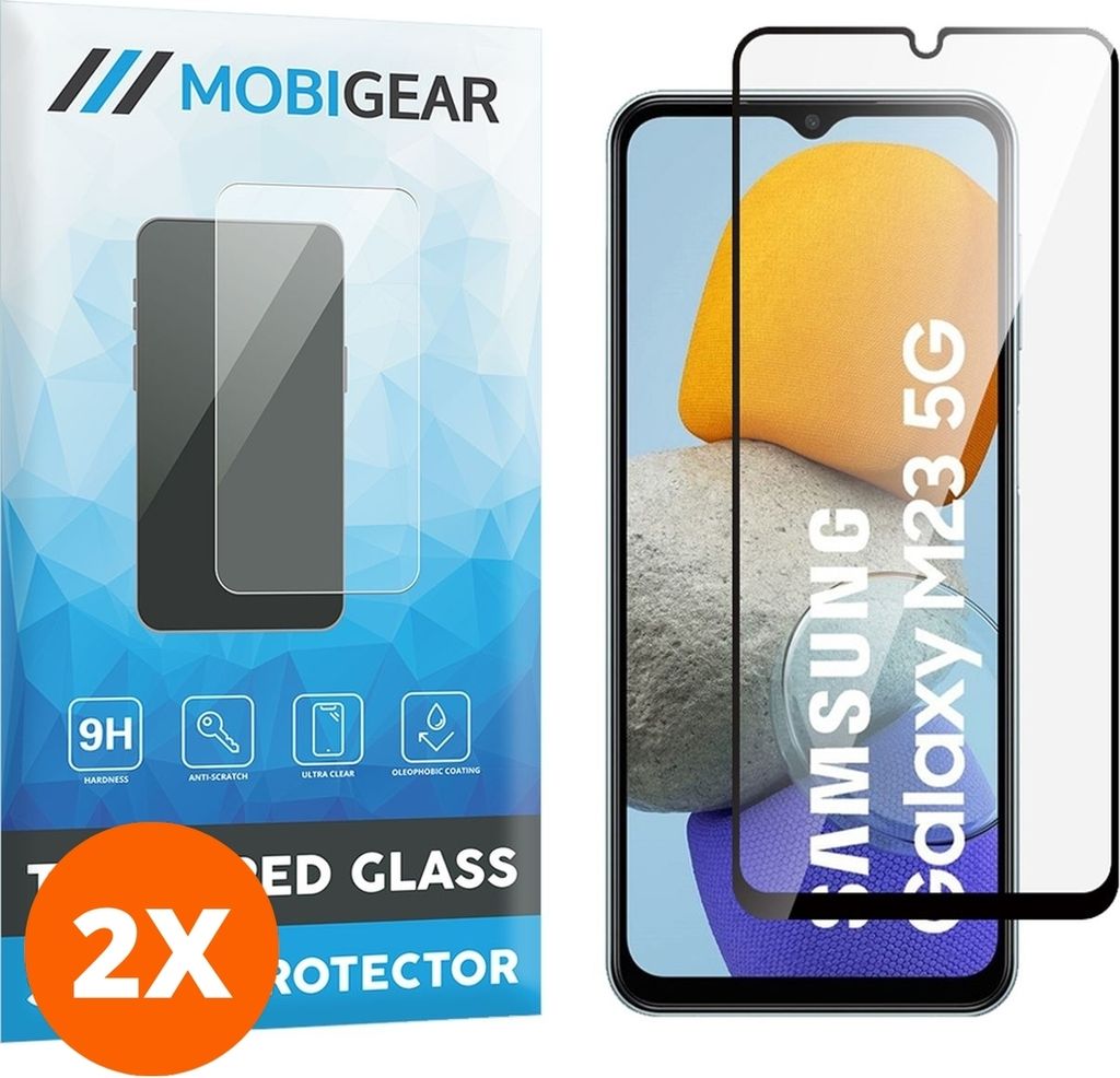 Mobigear Premium 4.99 Samsung Galaxy M23 Panzerglas Gehärtetes Glas Displayschutz - Hüllenfreundlich - Schwarz (2er Pack)