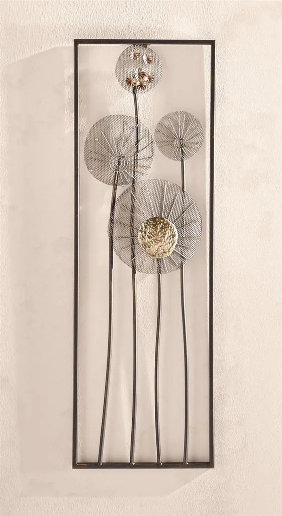Tableau mural 3D Flowers métal rouille et or 30x90 cm chic industriel