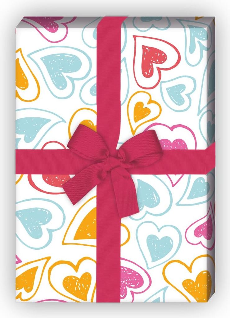 Romantisches Liebes Geschenkpapier mit fliegenden Herzen, bunt - G10254, 32 x 48cm