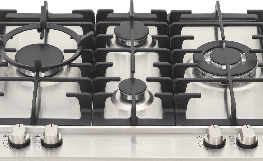 Kaiser KG 6364 Turbo Romb Autarkes Edelstahl Gaskochfeld 60cm 4 Brenner, inkl. Turbo-Brenner 3,8kW mit Wok-Adapter Kochfeld