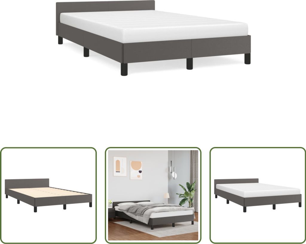 The Living Store Bettgestell mit Kopfteil Grau 120x190 cm Produktbild 