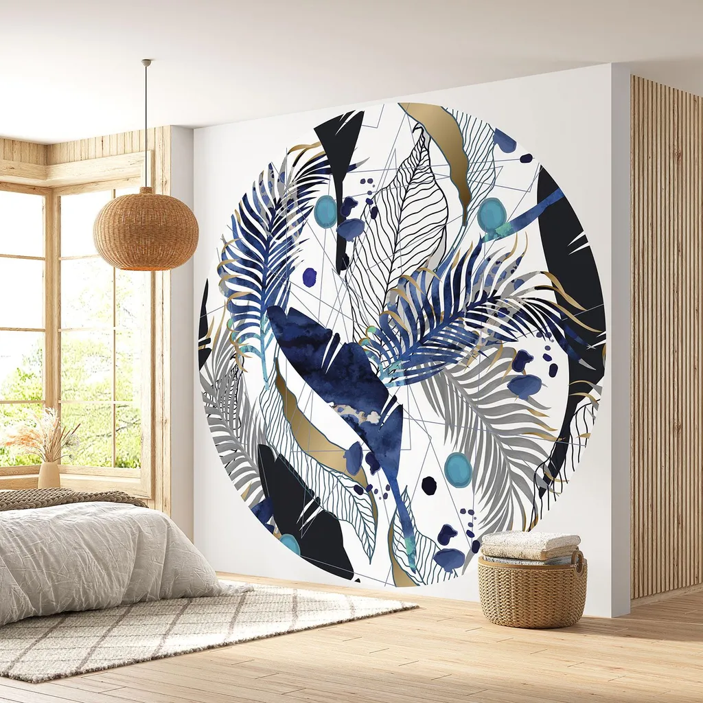 Papier peint rond pour chambre ou salon - Motif botanique Lumaléa 90cm