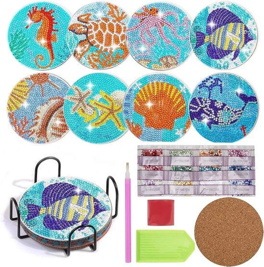 Kit sous-verre Diamond Painting 5D rond bohème avec support en métal
