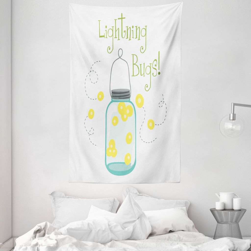 ABAKUHAUS Firefly Wandteppich und Tagesdecke, Handkalligraphie Doodle aus Weiches Mikrofaser Stoff Waschbar ohne Verblassen Digitaldruck, 140 x 230...