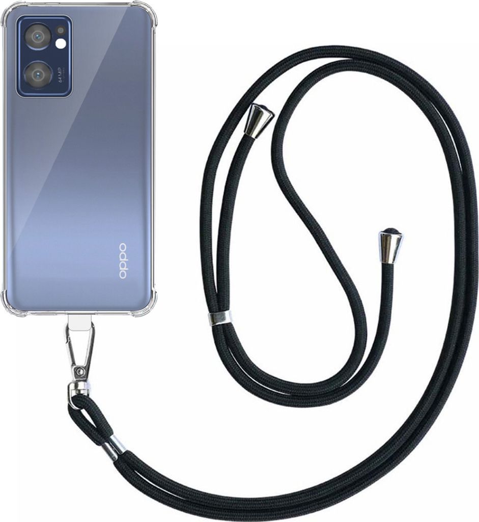 Handytasche passend für Oppo Reno 7 5G Transparent Stoßfest mit abnehmbarem Universal-Telefonkabel - Backcover Case Silikon ShockProof mit Lanyar...