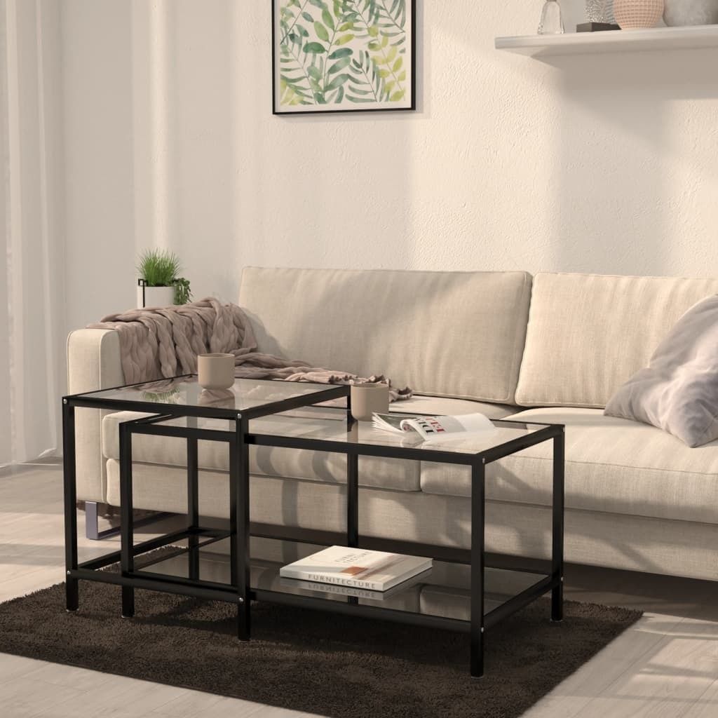 The Living Store Beistelltische 2 Stk. Hartglas Schwarz