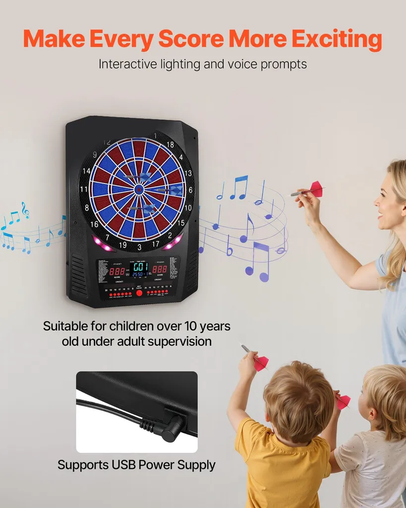 Jeu de fléchettes électronique 474 variantes et mode Cricket LED