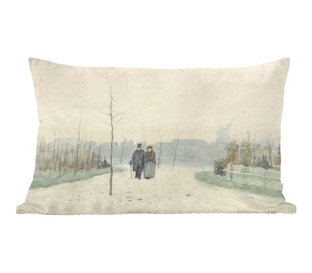 MuchoWow Zierkissen Sofakissen Wohnzimmer Dekokissen 50x30 cm Altes Paar in einem neu angelegten Park - Gemälde von Anton Mauve - Wohnzimmerdeko...