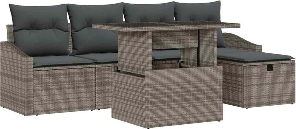 Best Möbel Garten-Sofa-Set mit Kissen - mit Speicher 6 pcs - Grau Poly Rattan - Terrassenmöbel A3359826
