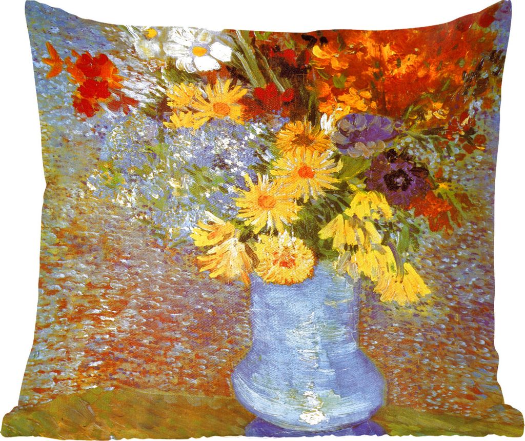 MuchoWow Zierkissen Sofakissen Wohnzimmer Dekokissen 50x50 cm Vase mit Gänseblümchen und Anemonen - Vincent van Gogh - Komfort - Sofakissen