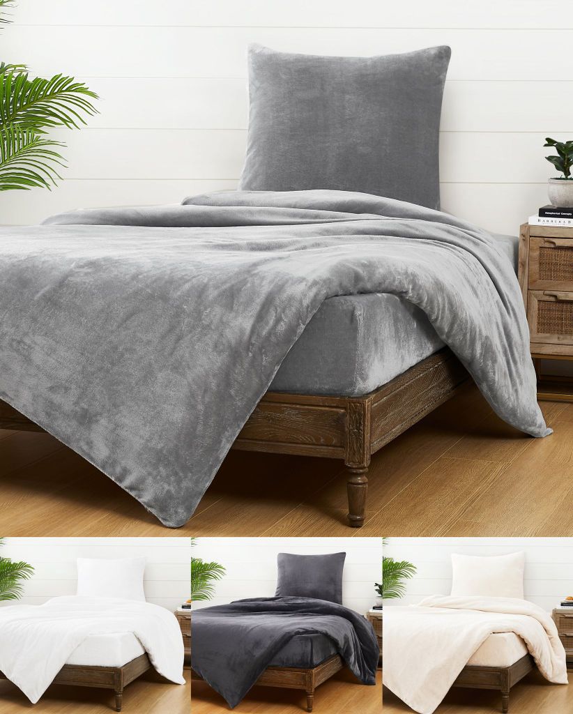 JACK Teddy Flausch Bettwäsche Uni 155x220cm Plüsch Cashmere Touch Weiß Grau Anthrazit Creme Blau Schwarz Einfarbig Warm, Farbe:Grau