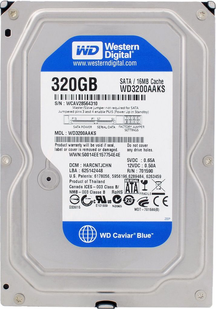 Festplatte Western Digital 320GB WD3200AAKS 7200U/min Sata II 16MB 3,5" Zoll