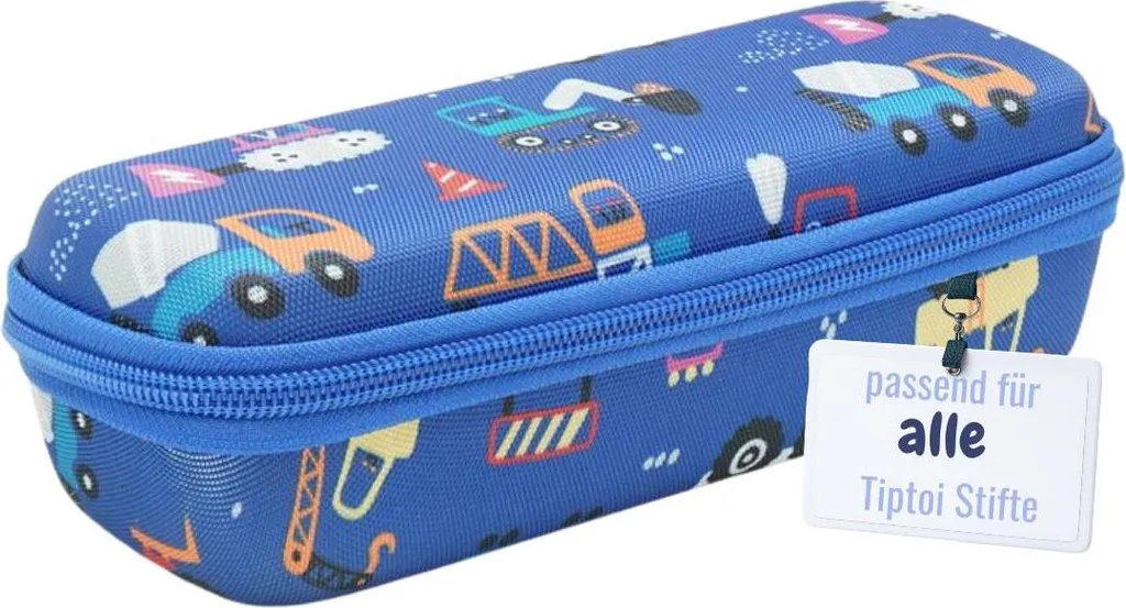 Custodia caseroxx per Penna Tiptoi - Borsa Blu con Veicoli da Costruzione