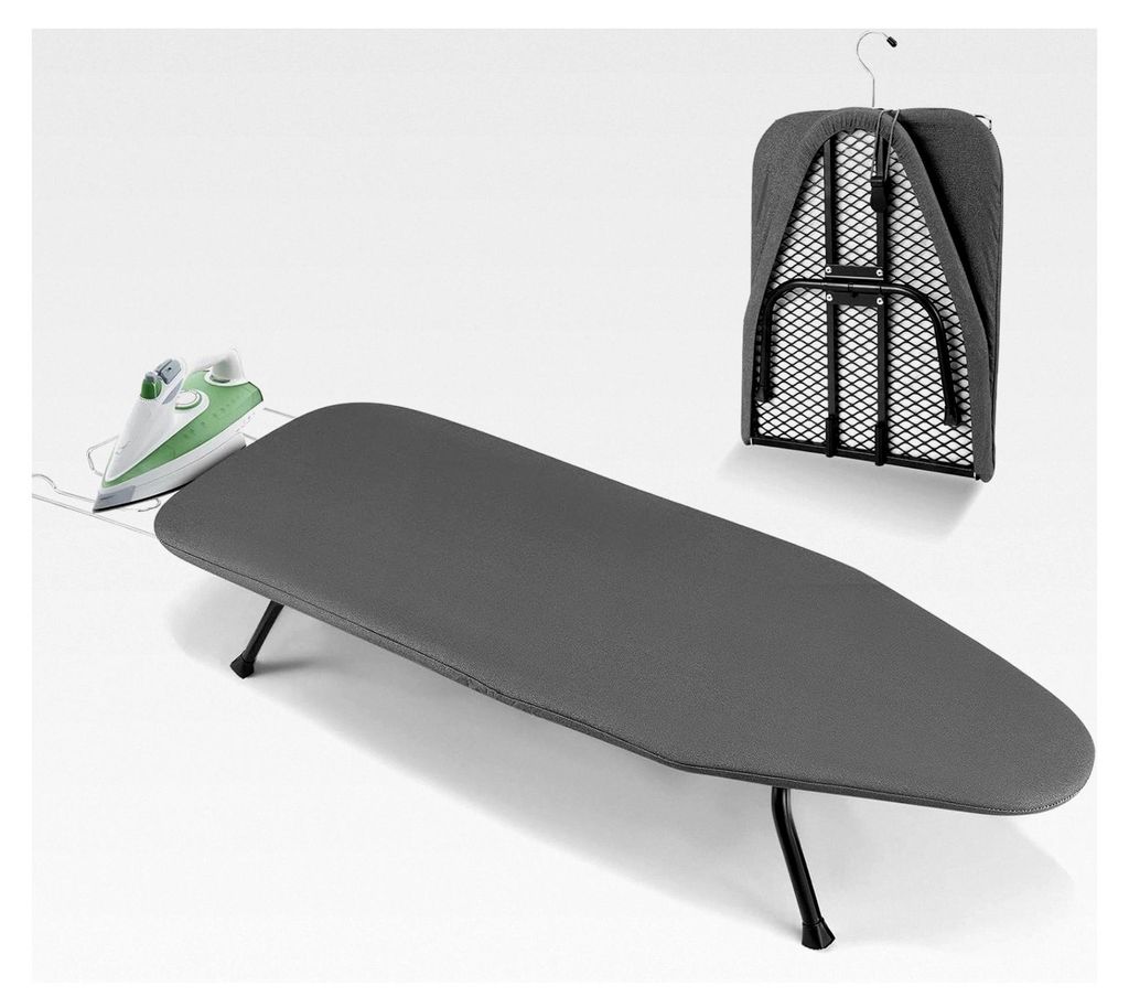 Faltbares Bügelbrett mit Haken, gepolstert, Mini-Bügelbrett, Grau, 81 × 31 cm