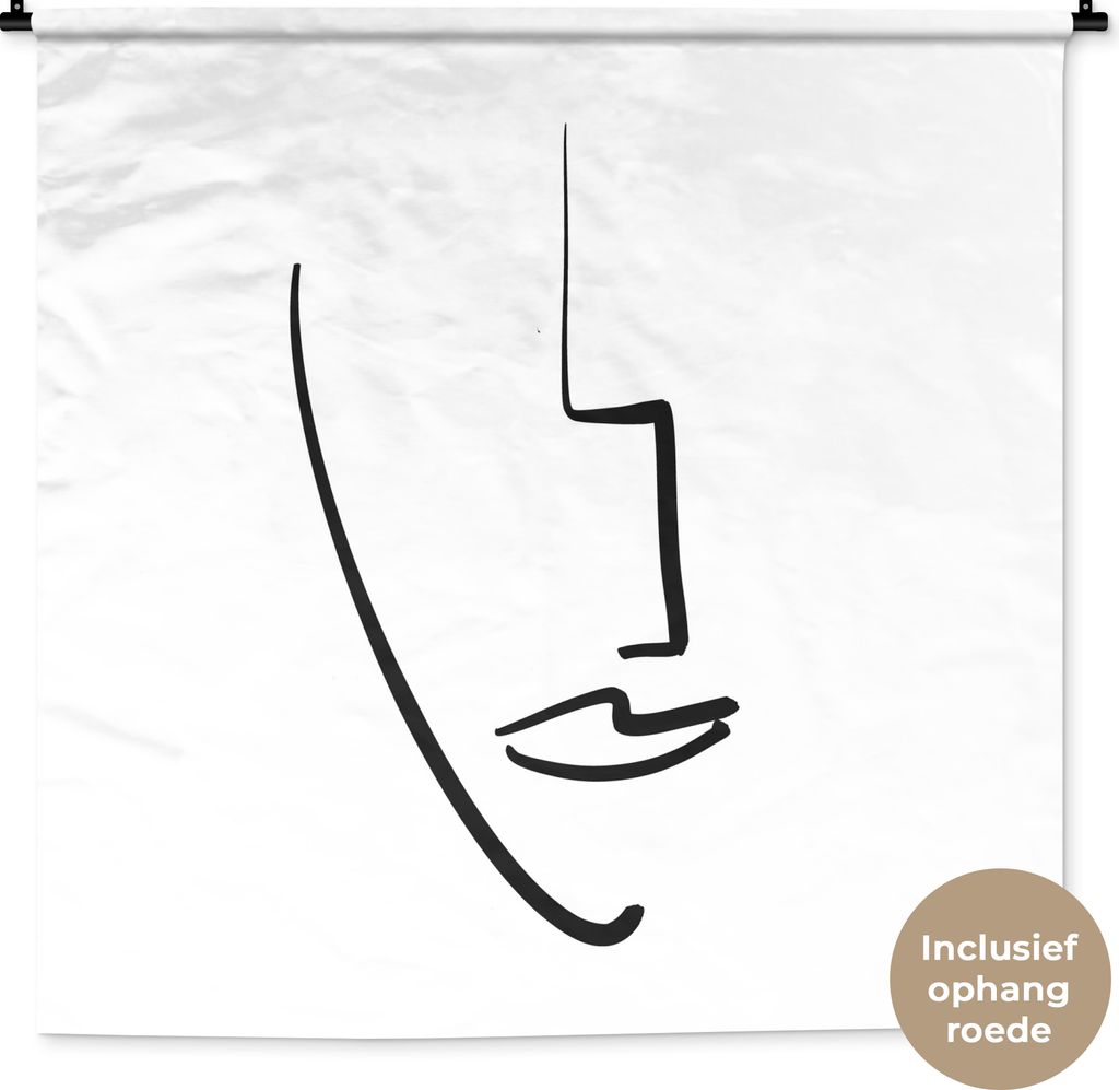MuchoWow Wandteppich Wandbehang Gesicht - Schwarz - Weiß - Abstrakt 150x150 cm Tapisserie Dekoration Wandtuch - Wohnaccessoires - Modernes