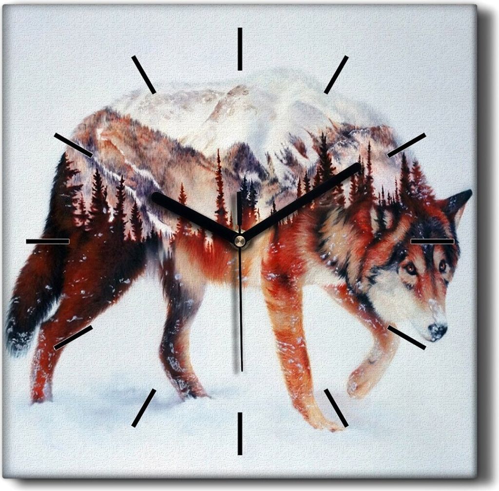 Coloray Hodiny Unikátní 30x30 cm Tiché hodiny Pro obývací pokoj a kuchyň Nástěnné hodiny Plátno Černé ručičky hodin - Wolf Winterwald