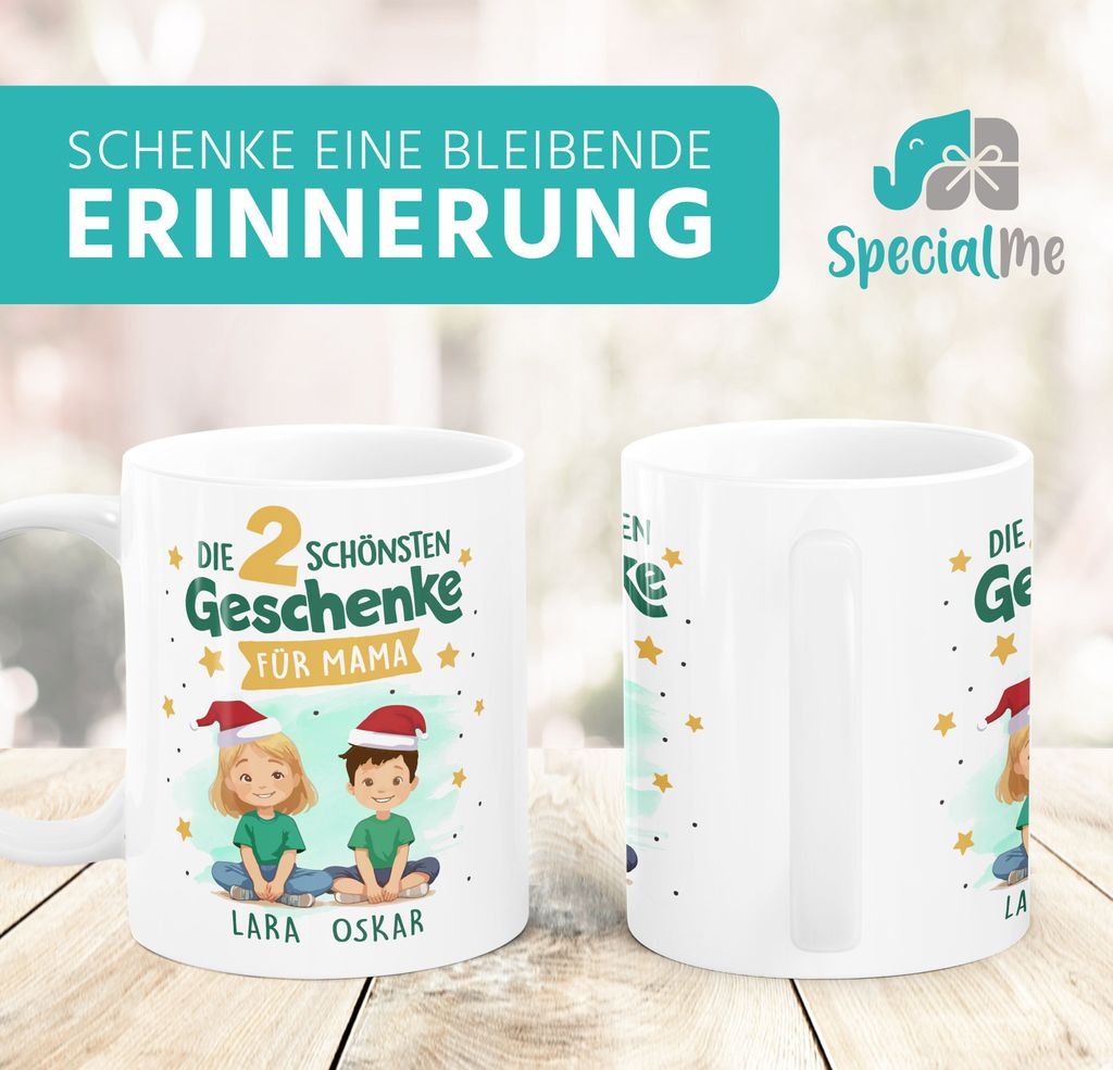 Tasse Weihnachten Geschenk Mama Oma personalisiert 1 2 3 4 Kinder Enkelkinder mit Namen SpecialMe Mama Grün weiß standard