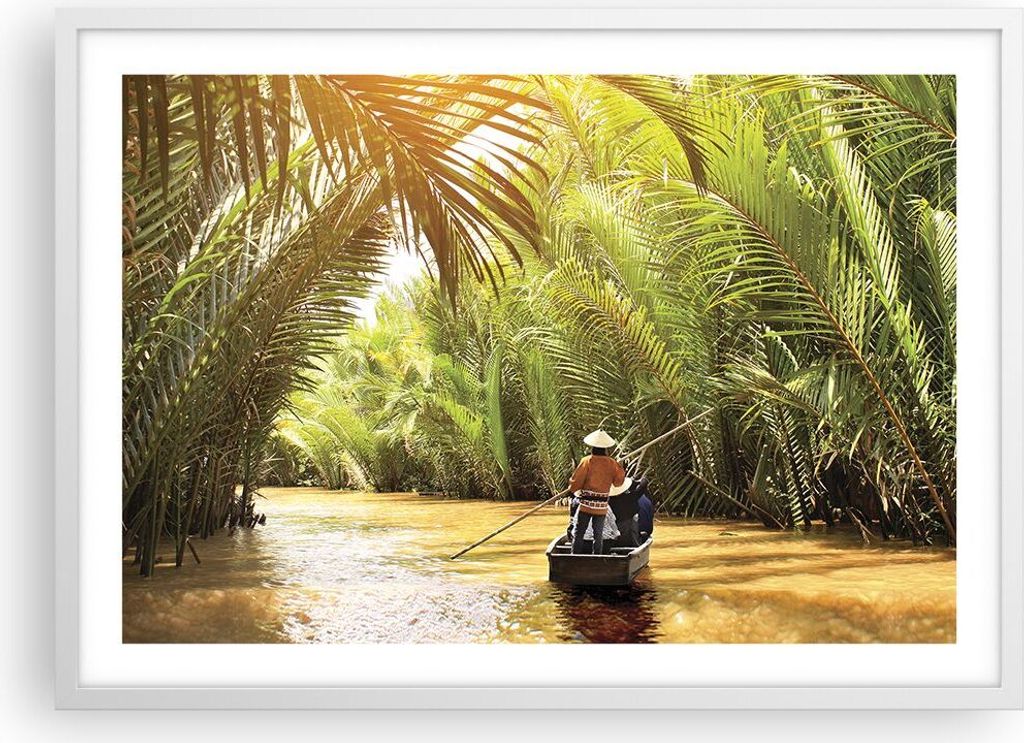 Gerahmtes Poster - Weißer Rahmen - Fluss Mekong £ódŸ - 70x50 cm - Wand Bild - Wanddeko - Wandbilder - Kunstposter - Wandposter - Bilderrahmen -...