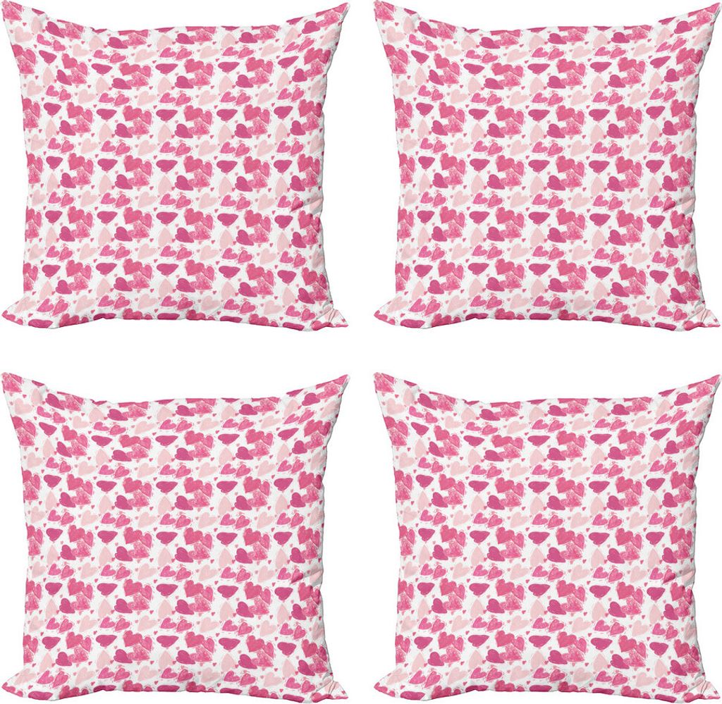 ABAKUHAUS Vintage Valentine Kissenbezug Set (4 Stück), Hand malen Herzen, Moderner Doppelseitiger Digitaldruck, 45 cm x 45 cm, Rosa und Rose