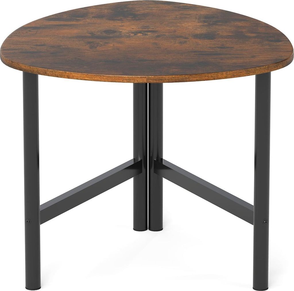 Dreieckiger Couchtisch mit Metallbeinen, rustikales Braun