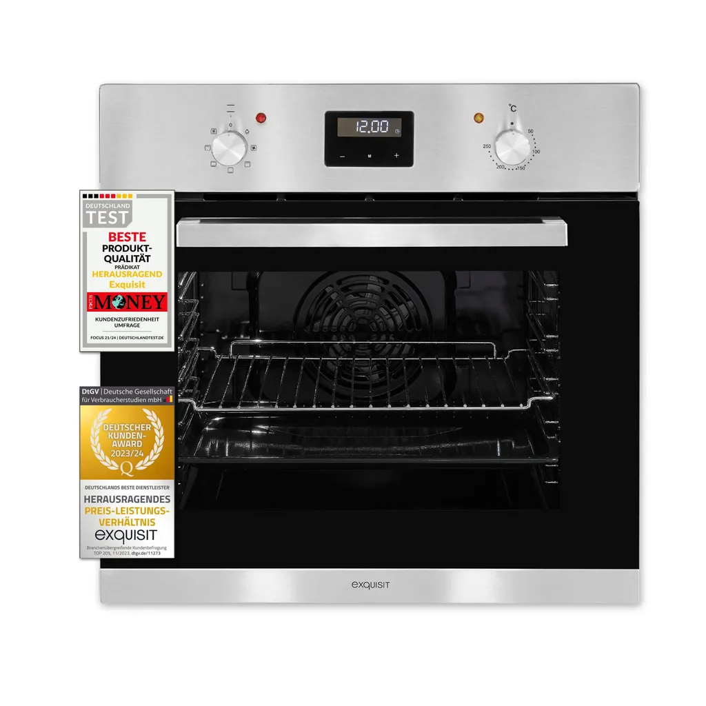 Exquisit EBE 657-2U Einbaubackofen | 59 L Backofenvolumen | Heißluft | Teleskopauszüge | Schwarz