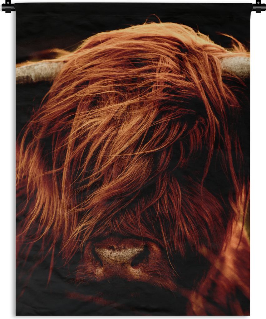 MuchoWow Wandteppich Wandbehang Schottischer Highlander - Kuh - Hörner - Porträt - Tiere 120x160 cm Tapisserie Dekoration Wandtuch - Wohnzimmer...
