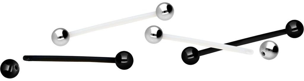 Zungenpiercing, Intim-Piercing PTFE Barbell 1,6 x 24 mm + Titan-Kugeln