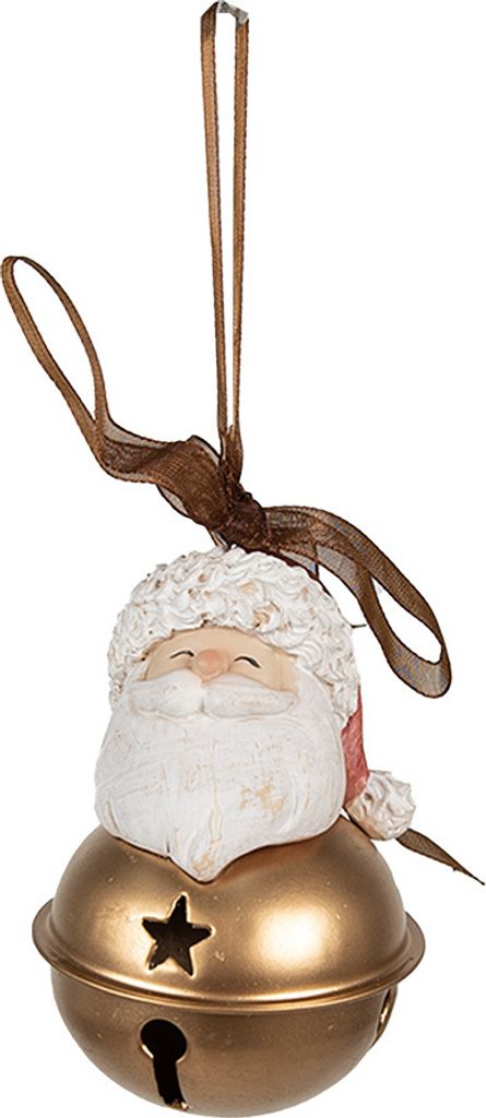 Clayre & Eef Weihnachtsanhänger Weihnachtsmann 8 cm Weiß Goldfarbig Polyresin