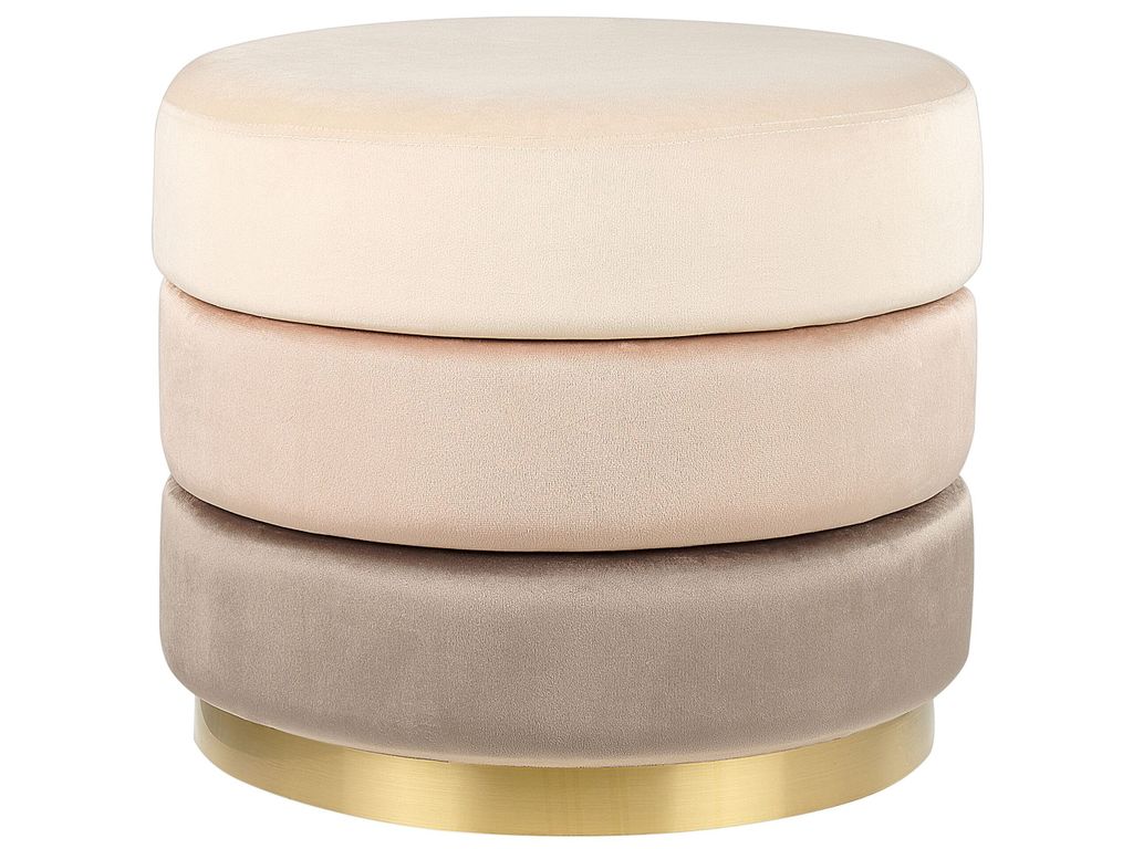 BELIANI Pouf Beige Samt und Edelstahl 39 cm mit Goldrand Farbverlauf Rund Glamourös Sitzhocker Ottoman Fußhocker Schemel für Wohnzimmer Schl...