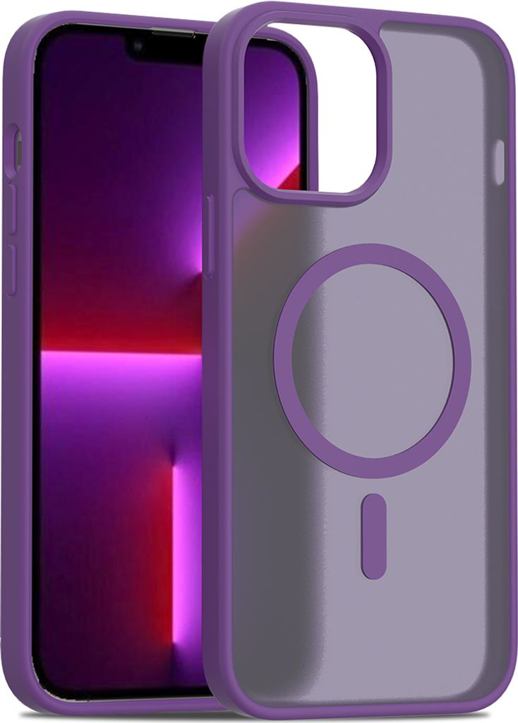 Magnetisch Hülle für iPhone 13 Pro Max, Kompatibel mit MagSafe, Transluzente Matt Rückseite Stoßfeste Handyhülle Lila