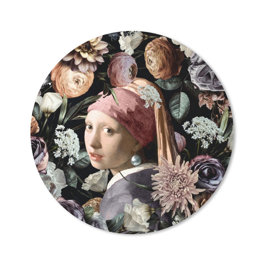 MuchoWow Mauspad Mousepad Mädchen mit Perlenohrring - Blumen - Vermeer - Pastell - Kunstwerk - Gemälde - Alte Meister 40x40 cm - Mousepads - Ma...