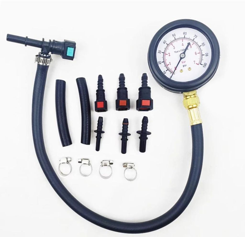 Kraftstoffdruck Prüfset Kraftstoffdruckmesser 0–100 PSI Druckmessgerät für Einspritzpumpen für PKW Motorräder und LKW