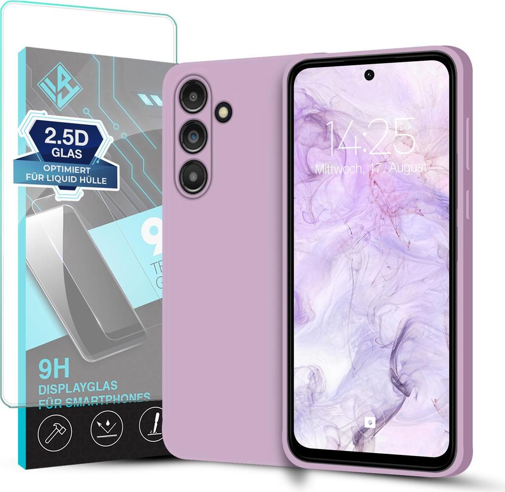 Hülle für Samsung Galaxy S23+ mit 9H Displayglas Displayschutz Plus Case Cover Bumper Silikon Softgrip Schutzhülle Farbe: Lila
