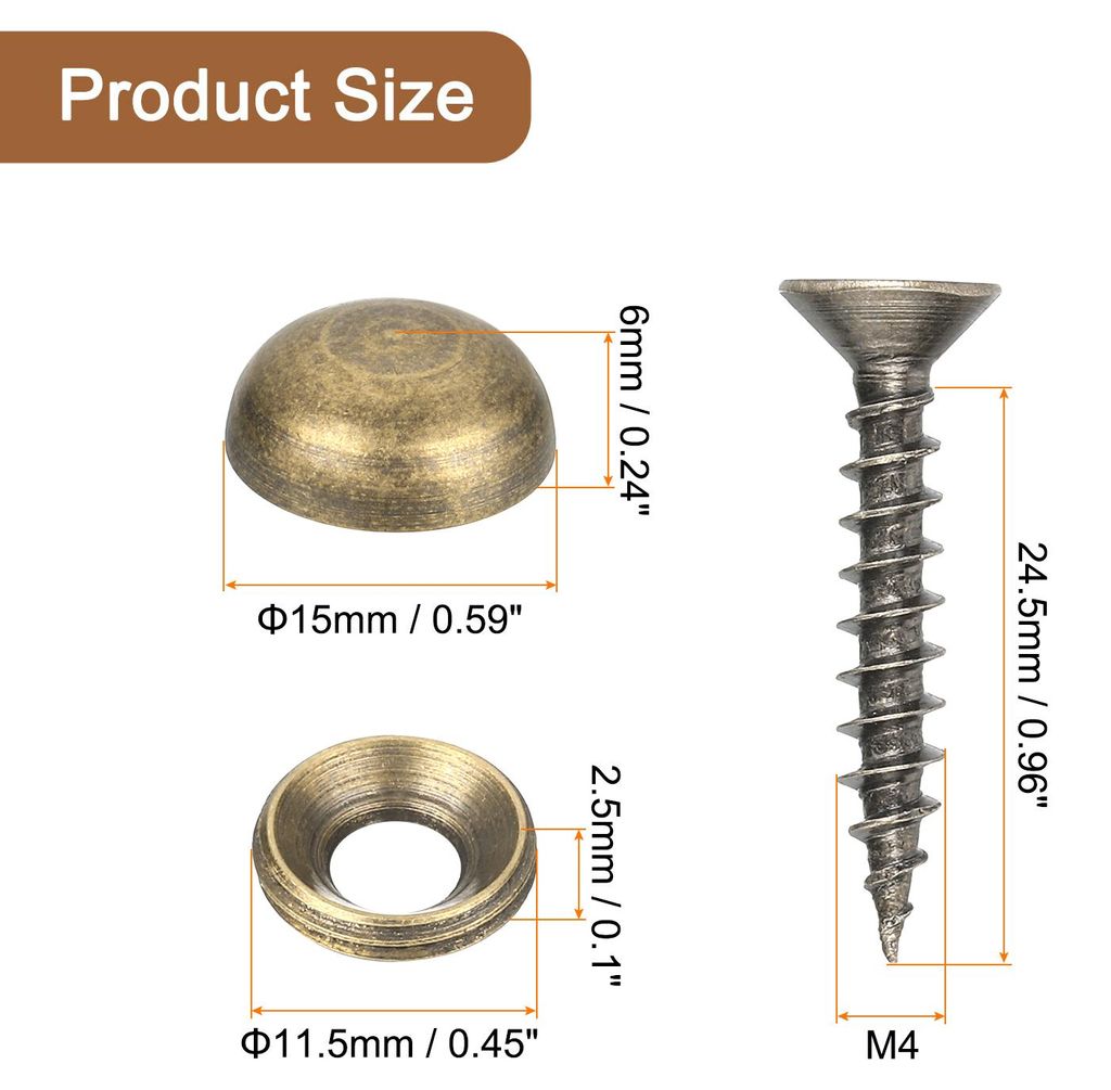 16stk Messing Dekorative Schrauben mit Kappen 15mm Spiegel Schrauben Abdeckung Selbstschneidende Schrauben fš¹r M?bel Befestigung Bronze
