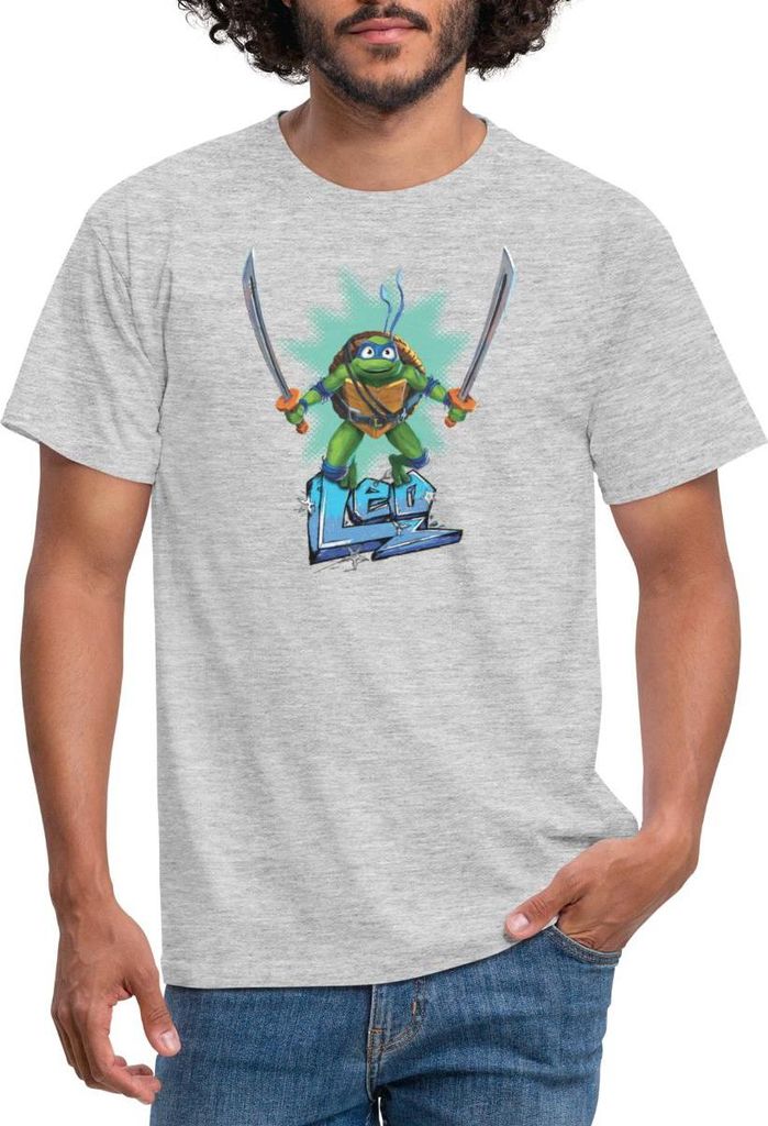 Spreadshirt TMNT Mutant Mayhem Turtle Leo Männer T-Shirt, 3XL, Grau meliert