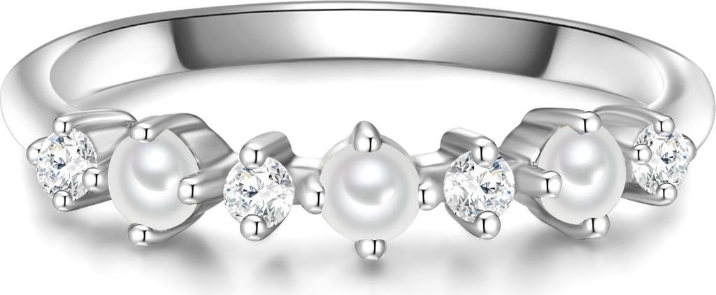Ring Sterling Silber Süßwasser-Zuchtperle weiß Zirkonia weiß 54