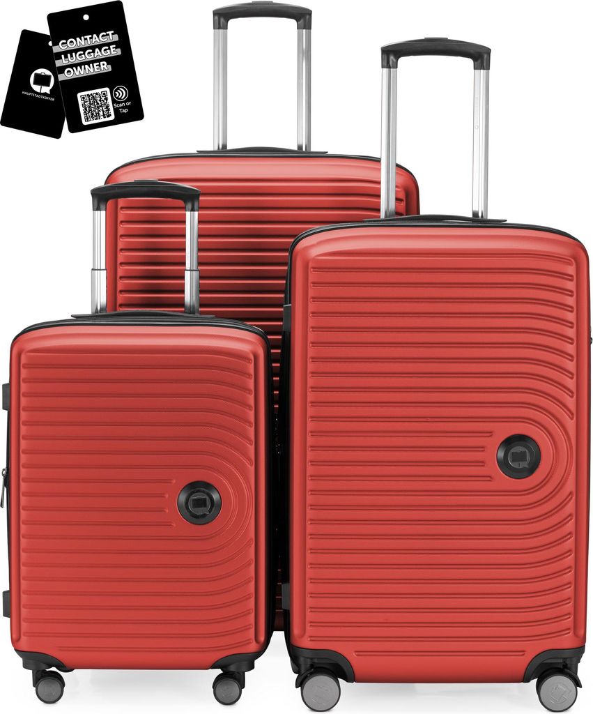 Hauptstadtkoffer MITTE - Gepäck-Set 3 Koffergrößen + digitaler Namensschild Gepäckanhänger, Reisetrolleys mit XL Erweiterung Kofferset Aufgabe...