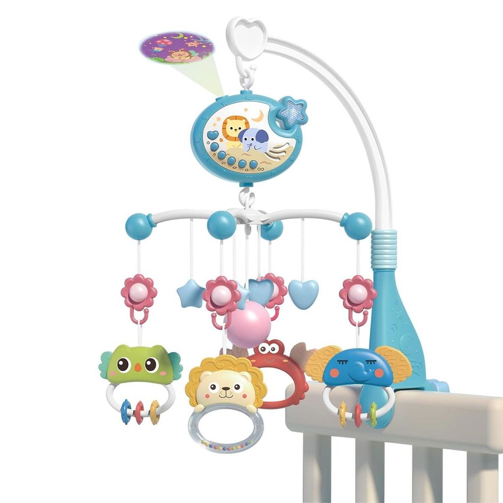 Baby Mobile mit Musikbox, Sternenhimmel Projektor, Nachtlicht, drehbar, abnehmbar, Geschenk für Neugeborene