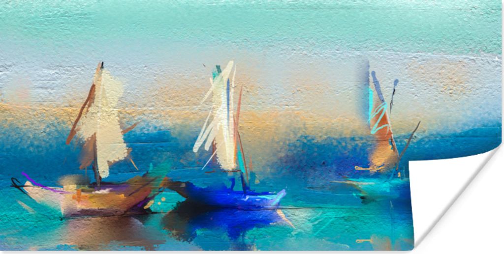 MuchoWow Poster Gemälde - Ölfarbe - Boot - Abstrakt 80x40 cm - Wanddeko