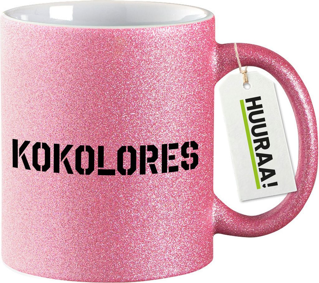 Huuraa Glitzertasse Kokolores Schriftzug 330ml Pink Keramik Kaffeebecher Geschenkidee