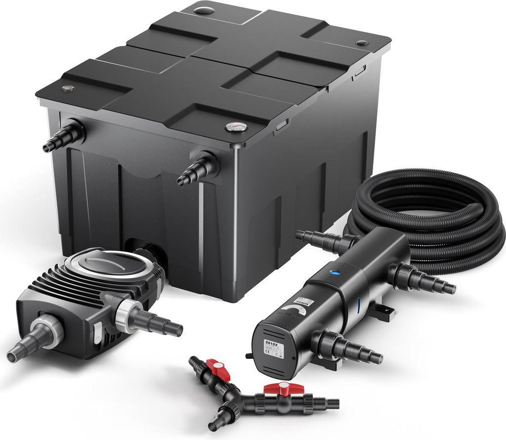 SunSun Komplettset: CBF-550 Teichfilter bis 60000L Teichfilteranlage als Durchlauffilter, NEO10000 Teichpumpe 10000l/h 80W, CUV-236 Teichklärer UV...
