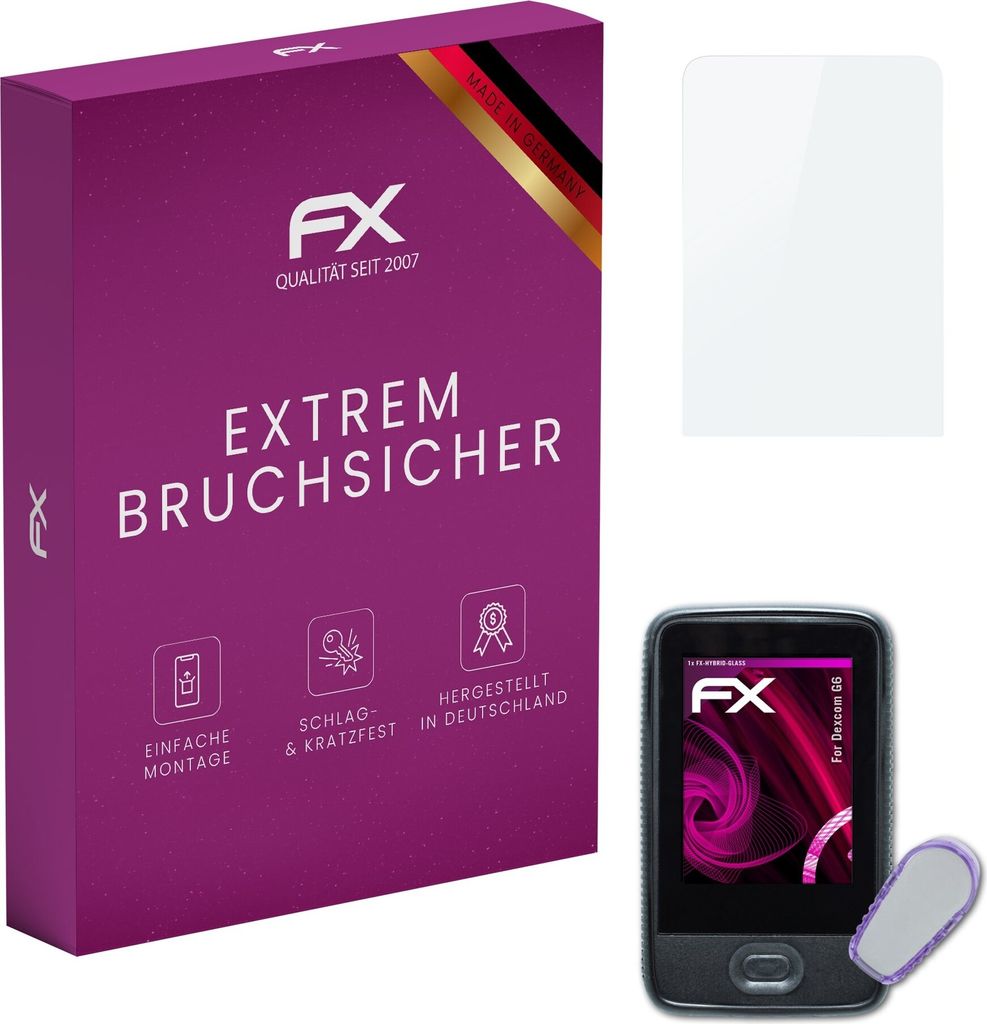 atFoliX FX-Hybrid-Glass Displayfolie kompatibel mit Dexcom G6 Glasfolie