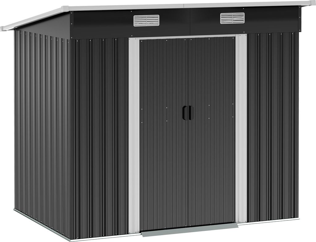Outsunny Gerätehaus Metall 2,3 m² 207 x 130 x 182 cm Geräteschuppen mit Pultdach Fenster Fundament Schiebetüren wetterfest Gartenhaus Schwarz