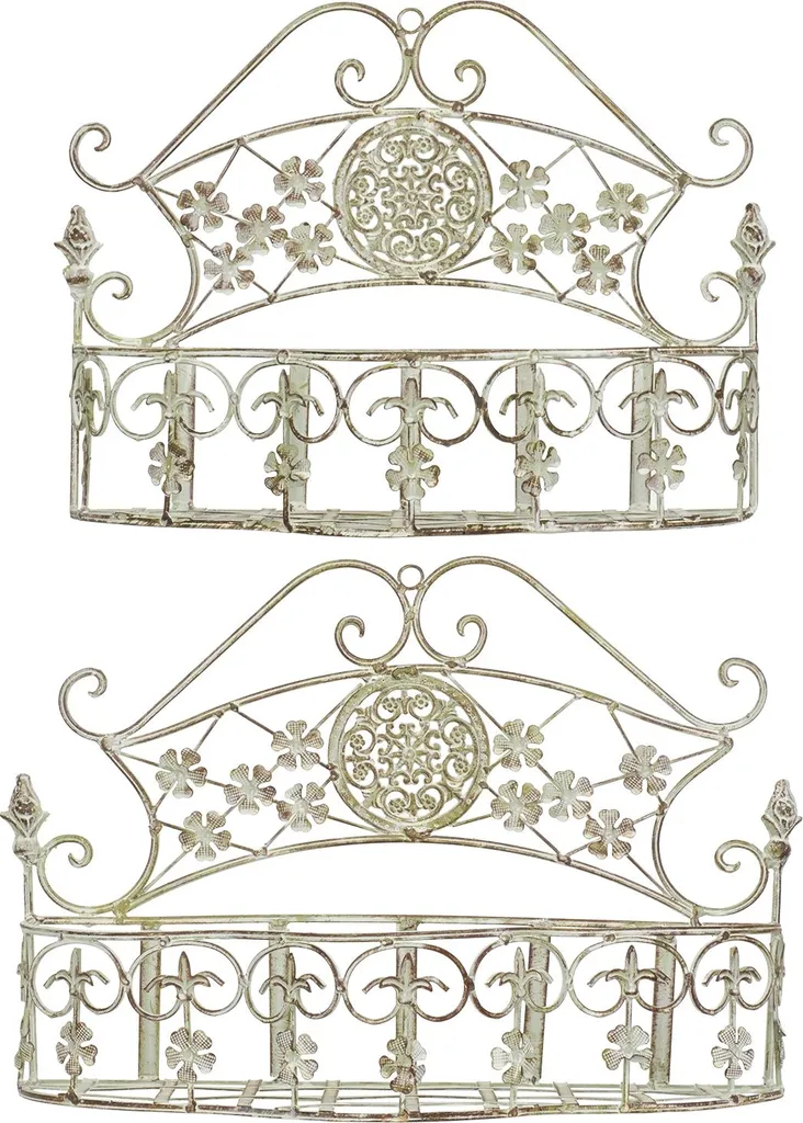 Corbeille à plantes murale Shabby en métal blanc et gris, set de 2