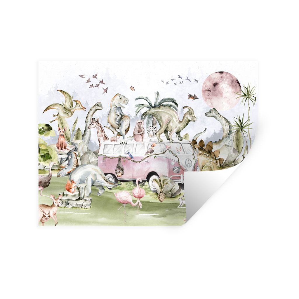 MuchoWow Wandtattoo Wandsticker Wandaufkleber Dinosaurier - Kinder - Bus - Bäume - Tiere - Kinder 40x30 cm Selbstklebend und Repositionierbar - ...